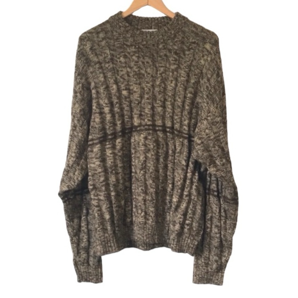 Pierre Cardin wool blend chunky knit crewneck sweater brown tan size XL